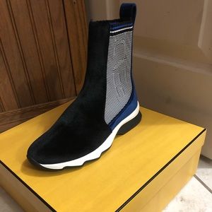 Fendi velvet blue high top sneakers 35EU